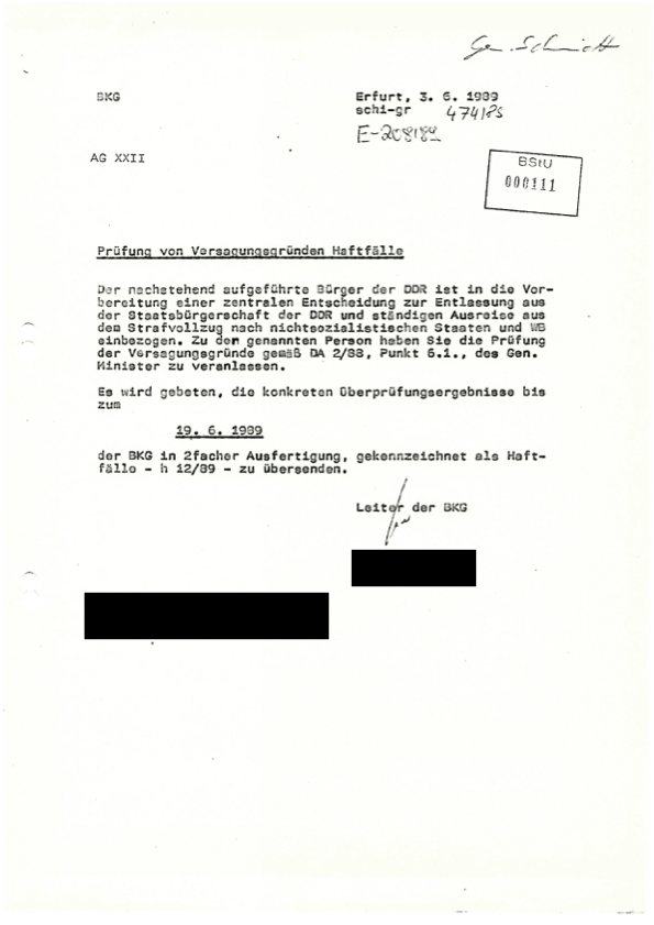 BStU 111 — review of grounds for refusal in prisoners’ cases